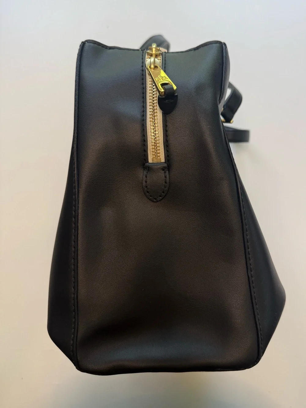 Lauren Ralph Lauren Black Leather Tote with Gold Hardware